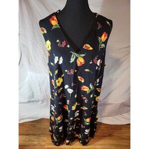 Vtge John Philips Rayon Black Floral Butterfly Hats Dress Size 22W